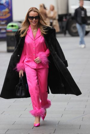 Amanda Holden - In a barber pink Co ords and fluffy shoes at Heart radio in London