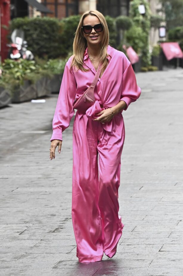 Amanda Holden - In a pink flared jumpsuit at Heart radio in London