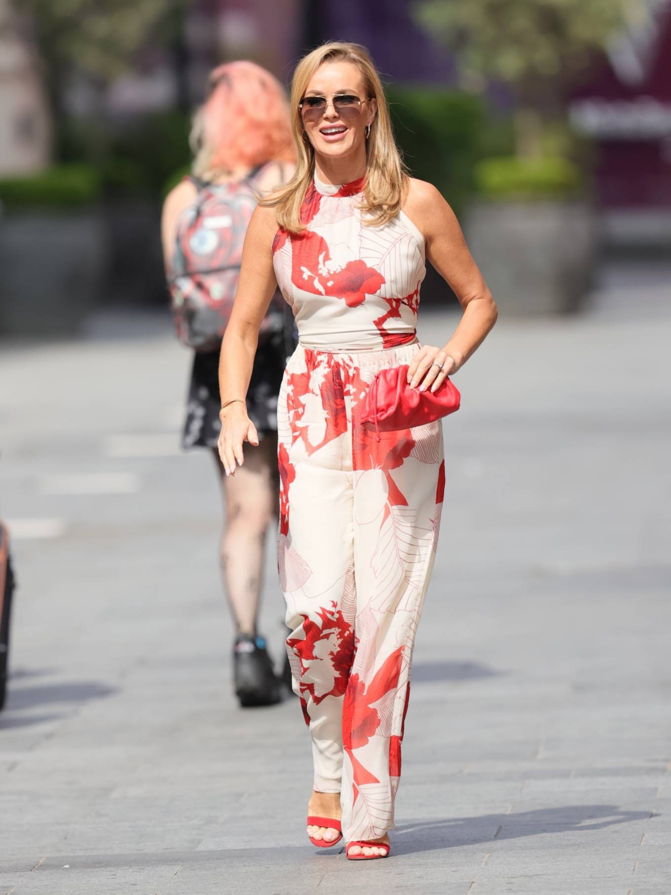 Amanda Holden 2021 : Amanda Holden – In a red and white jumpsuit at Heart radio in London-16