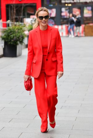 Amanda Holden - In a red trouser suit at Heart breakfast show in London