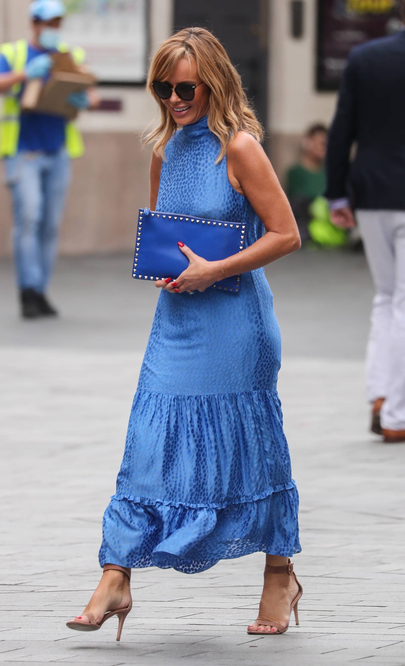Amanda Holden – In blue dress leaving the Heart Breakfast Show in London