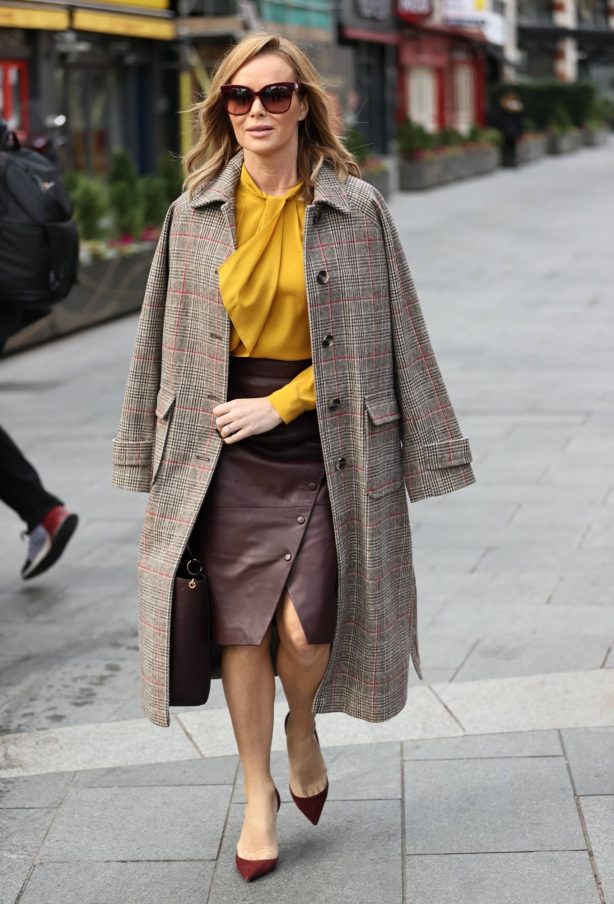 Amanda Holden - In leather dress and mustard yellow top in London