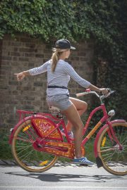 Amanda Holden in Shorts while bike riding in London