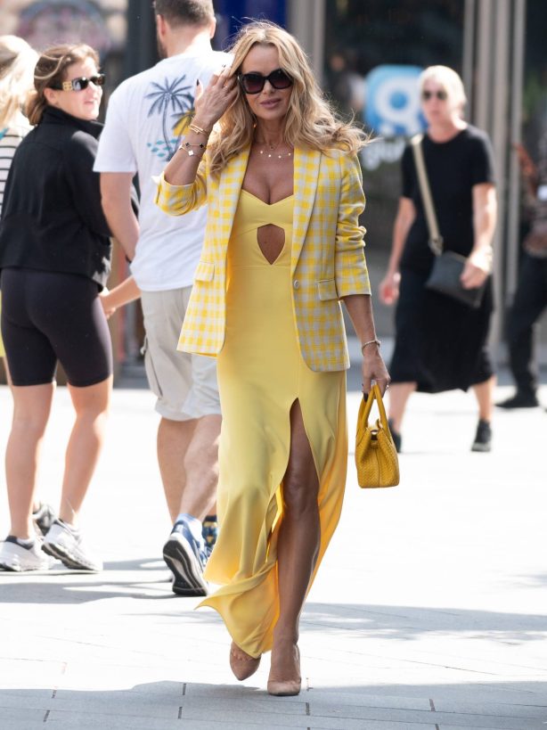 Amanda Holden - In yellow dress leaving Global Studios at Heart Radio in London