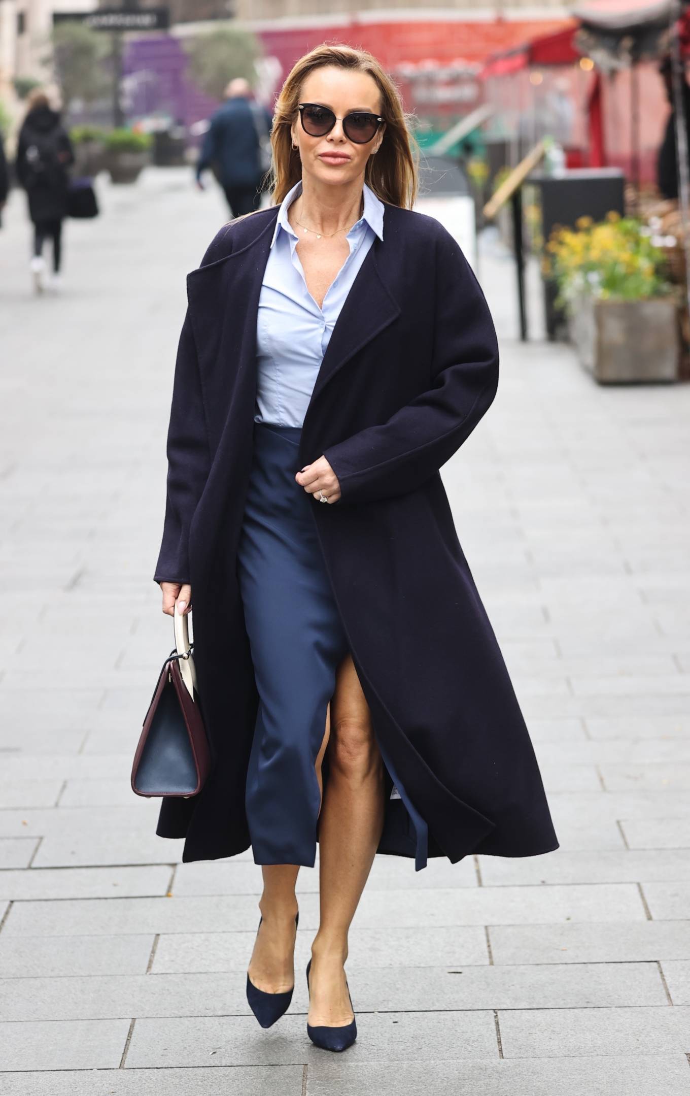 Amanda Holden - Seen at Heart radio in a blue high split skirt in London