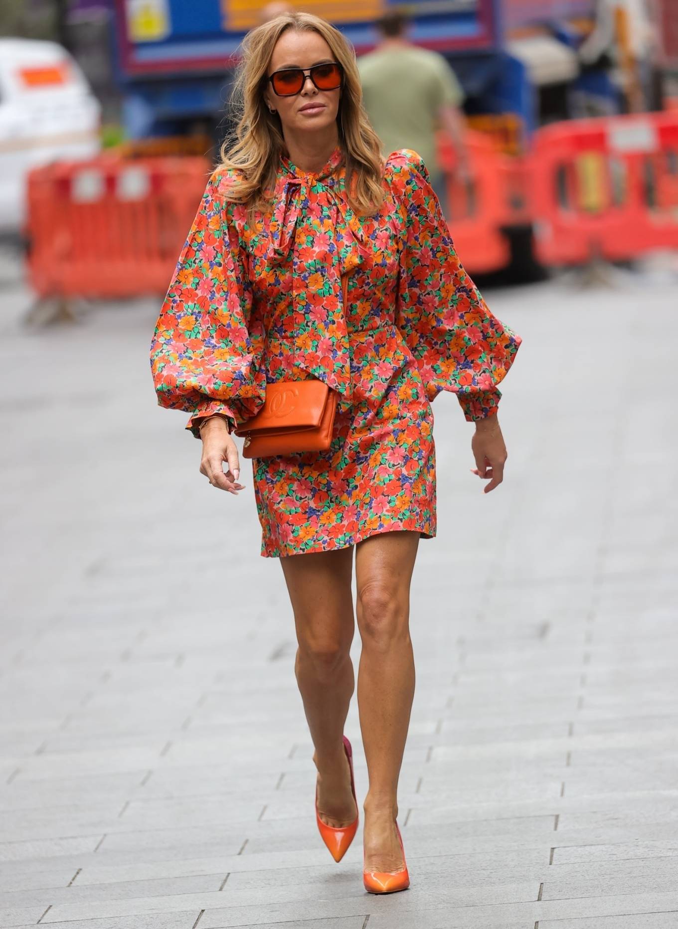 Amanda Holden - Steps out in florals at Global Radio in London