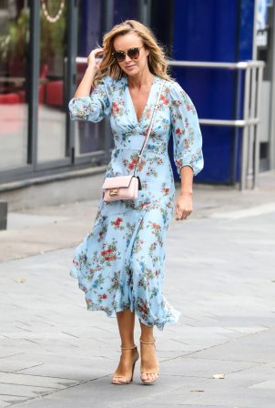 Amanda Holden - Wearing a flower print dress while leaving the Global Radio Studios in London
