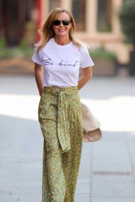 Amanda Holden - Wears Zara trousers and SilkFred slogan T-shirt in London