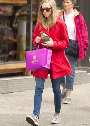 Amanda Seyfried in Red Jacket and Jeans Out in NYC