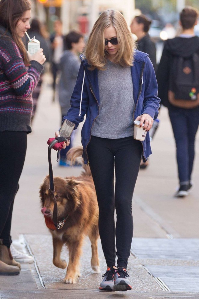 Amanda Seyfried - Walks her Dog Finn Out in NYC