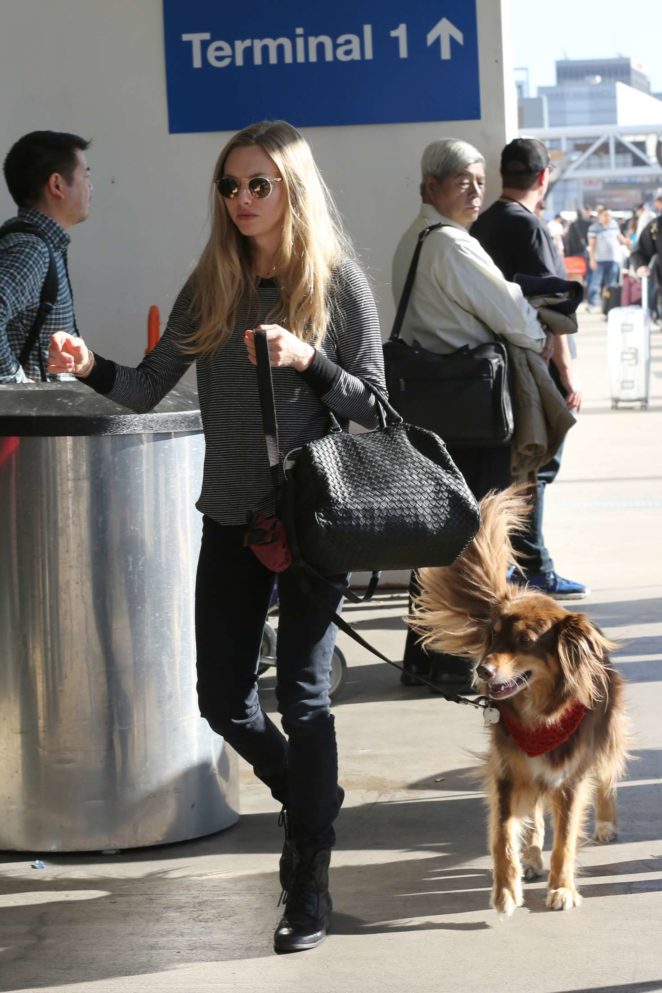 Amanda Seyfried with her dog at LAX Airport in LA