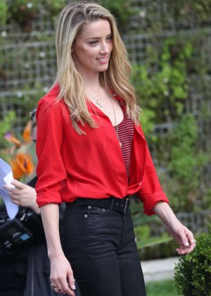 Amber Heard in Black Pants on Photoshoot in Cannes