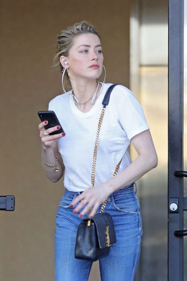 Amber Heard in Jeans and White Shirt - Out in Los Angeles