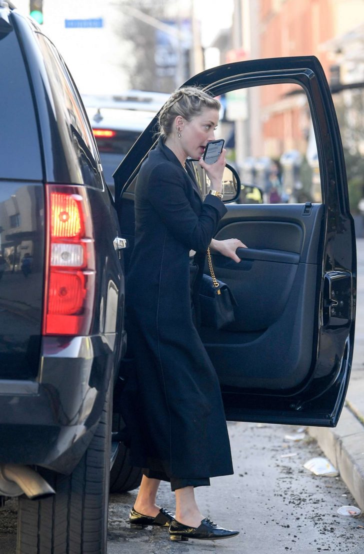 Amber Heard in Long Black Coat - Out in Los Angeles