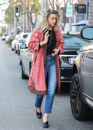 Amber Heard in Long Red Coat Out in Beverly Hills