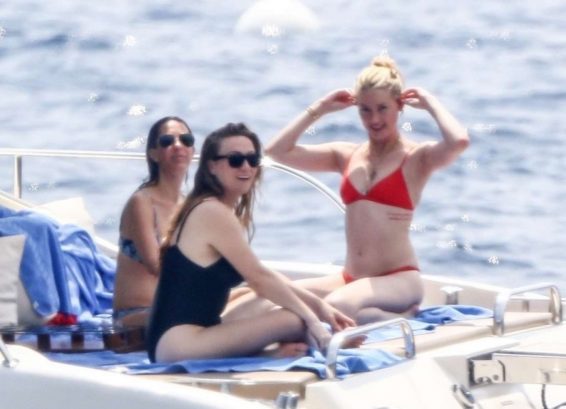 Amber Heard in Red Bikini at a yacht on the Amalfi Coast