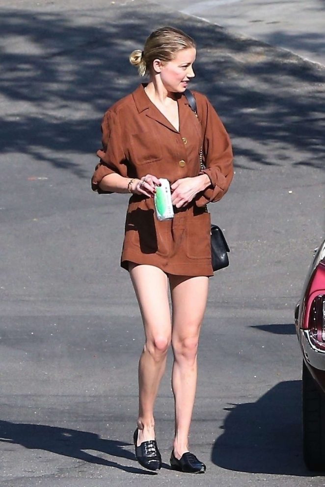 Amber Heard in Short Brown Dress - Out in Hollywood Hills
