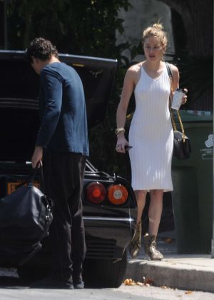 Amber Heard in Tight White Dress - Arriving at Nobu un Malibu
