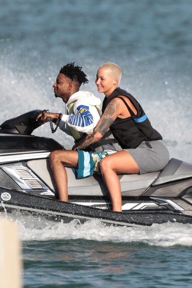 Amber Rose and boyfriend 21 Savage ride a jet ski in Miami Beach