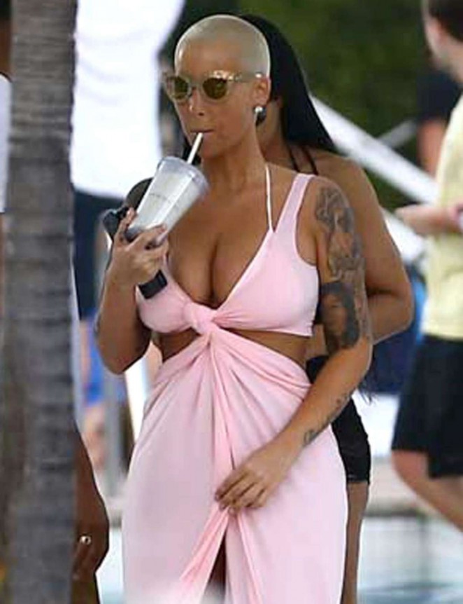 Amber Rose in Pink Dress - Relaxing By The Pool in Miami