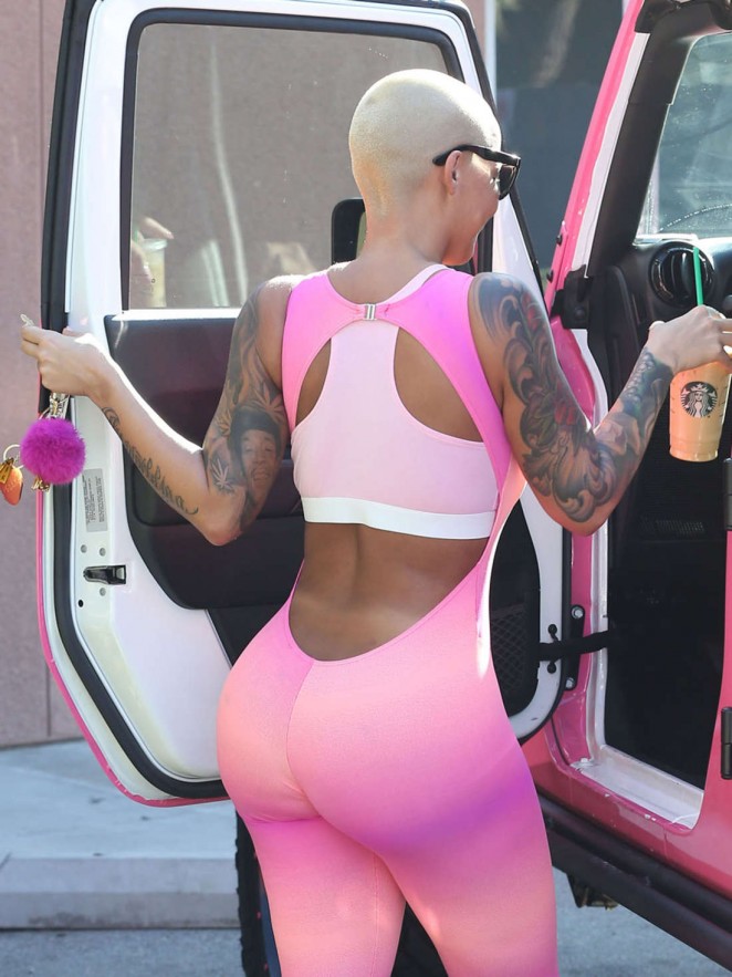 Amber Rose in Pink Spandex Body Suit.
