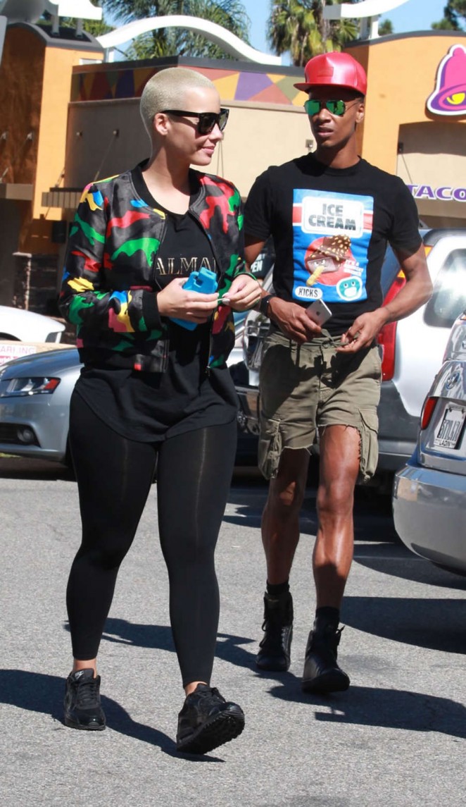 Amber Rose in Tights Leaving Jinkys Cafe in Sherman Oaks