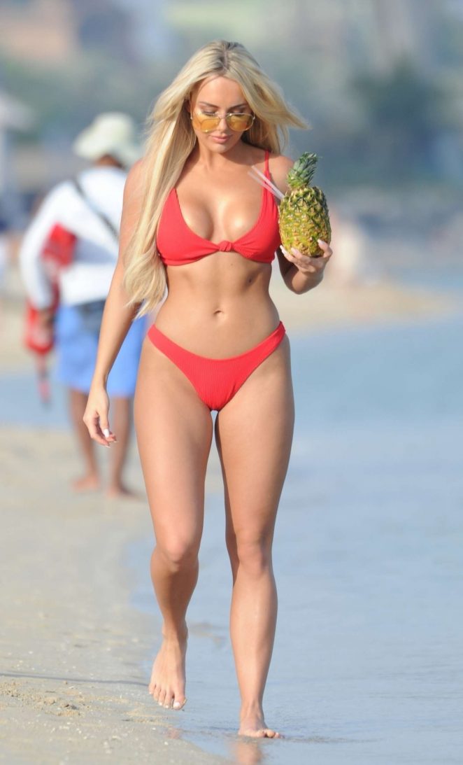 Amber Turner in Red Bikini at a beach in Dubai