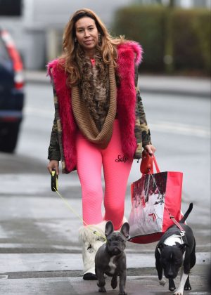 Ampika Pickston in Pink walking her dogs in Cheshire