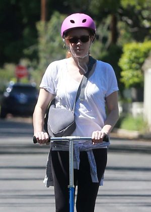 Amy Adams rides a scooter in Studio City