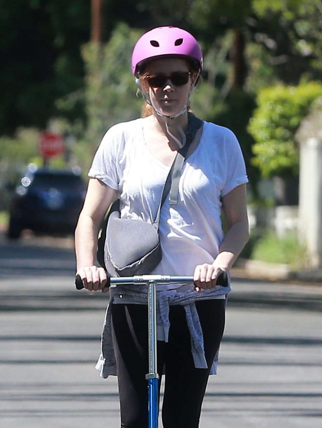 Amy Adams rides a scooter in Studio City