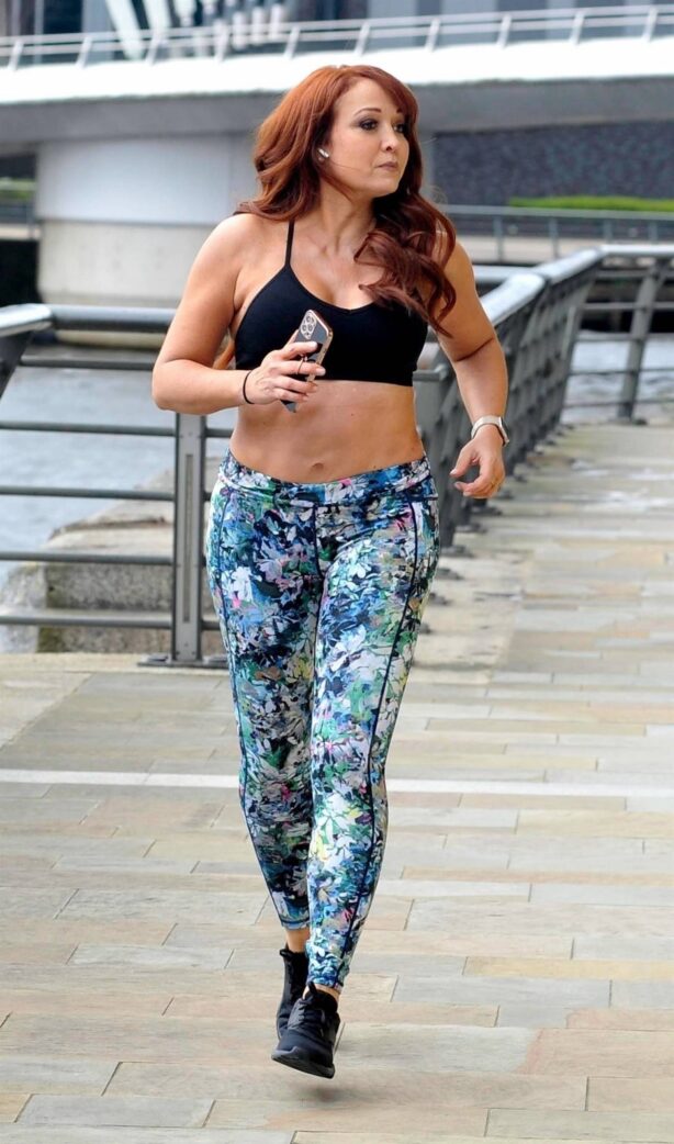 Amy Anzel - In flowery blue leggings out in Manchester