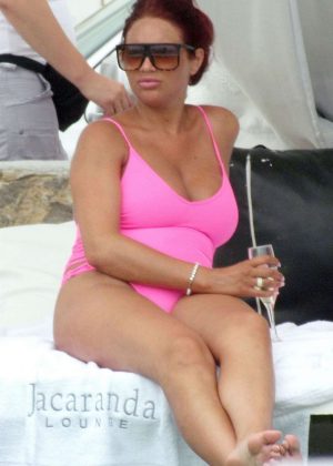 Amy Childs in Pink Swimsuit in Ibiza