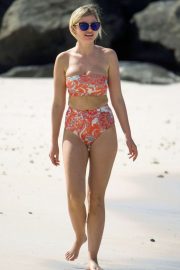 Amy Hart in Floral Bikini on the beach in Barbados