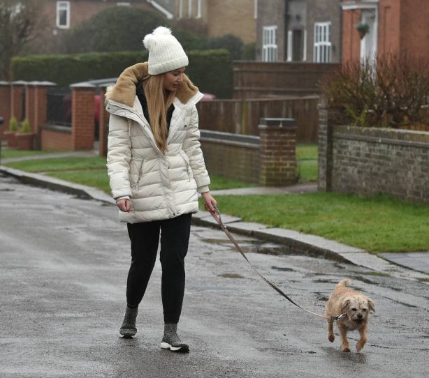 Amy Hart - Seen in a white puffer jacket in Worthing - Sussex