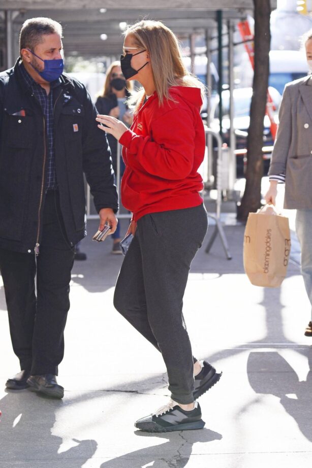 Amy Schumer - In a red Catskill Outpost sweater while out in New York