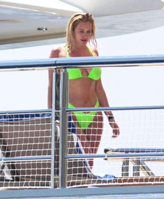 Anastasia Karanikolaouin Lime Green Bikini on luxury yacht in Positano