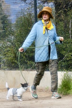 Andie MacDowell - Walking her pup at the Silverlake Reservoir walking trails