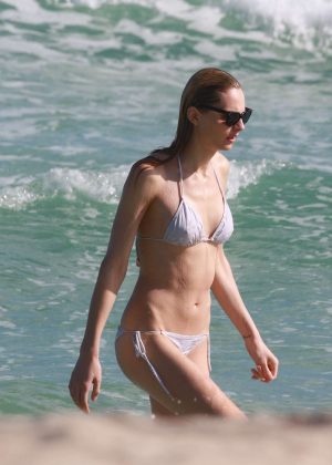 Andreja Pejic in White Bikini at the beach in Miami
