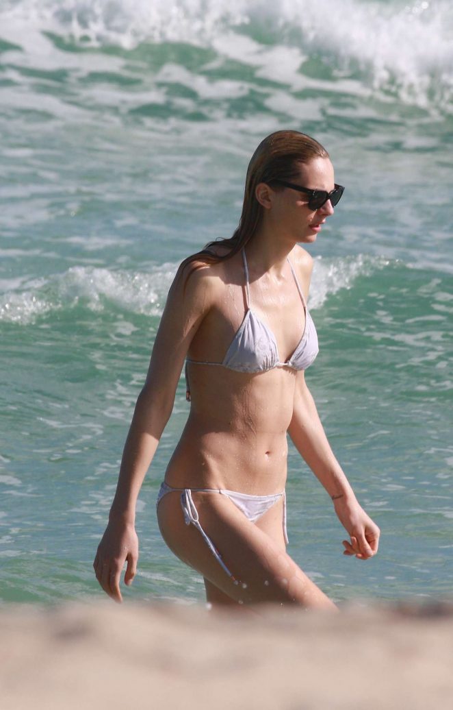 Andreja Pejic in White Bikini at the beach in Miami