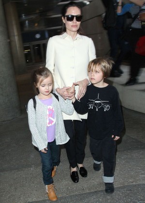 Angelina Jolie with her kids at LAX Airport in LA