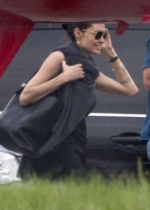 Angelina Jolie at a private jet in New Orleans
