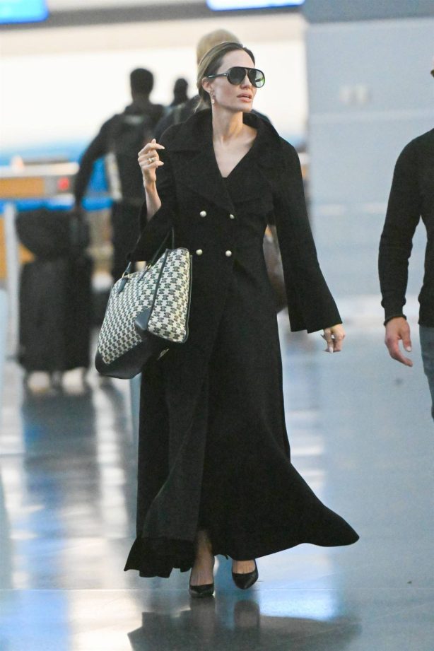 Angelina Jolie - Carrying a Dior handbag at JFK Airport in New York