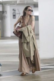 Angelina Jolie in Long Brown Dress at The Century City Mall in LA