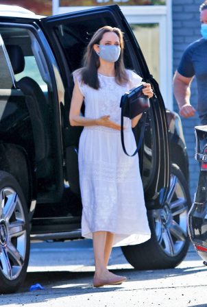 Angelina Jolie in White Dress - Out in Los Feliz