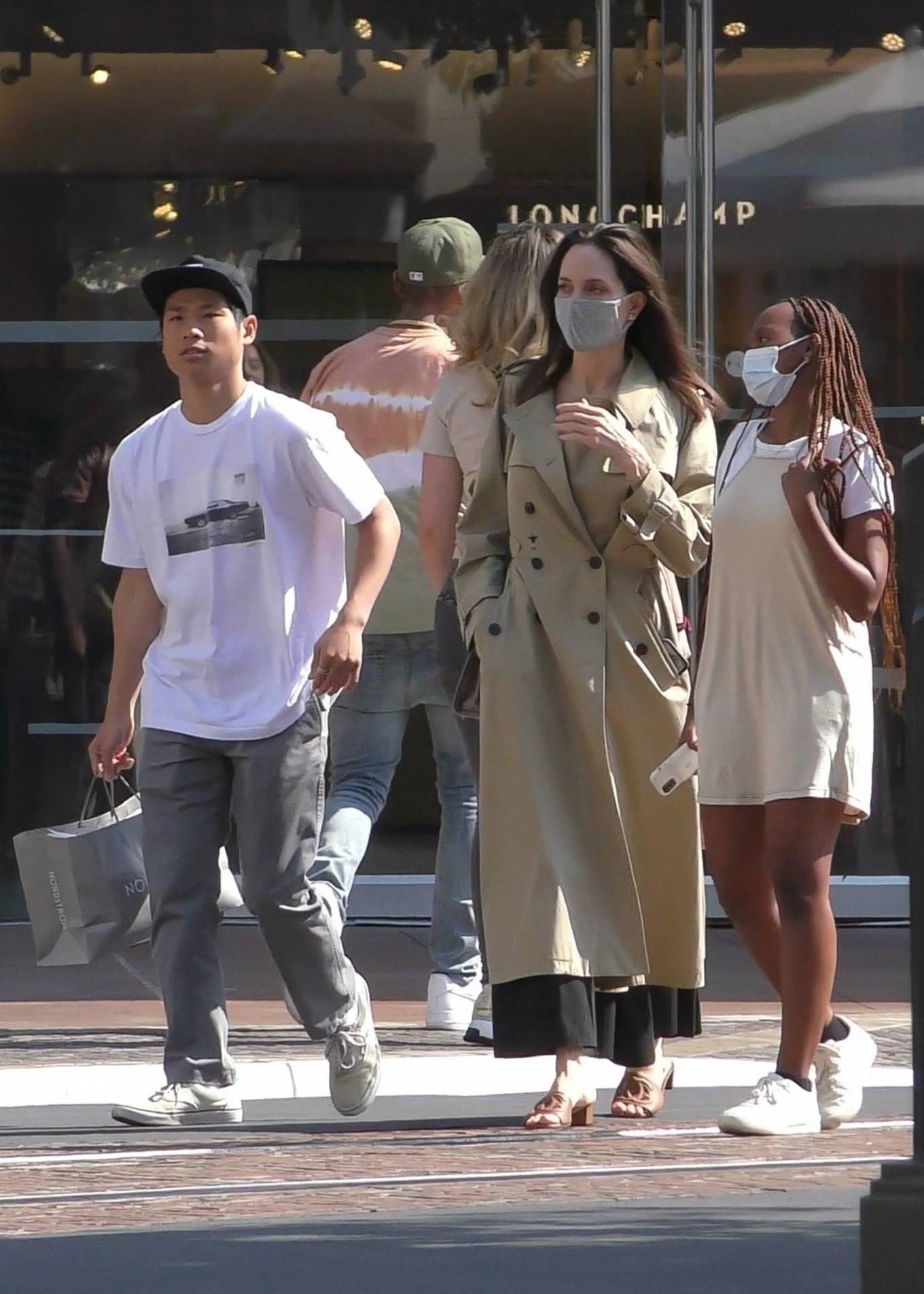 Angelina Jolie 2021 : Angelina Jolie – Shopping candids with Zahara and Pax at Nordstrom at The Grove in Los Angeles-12
