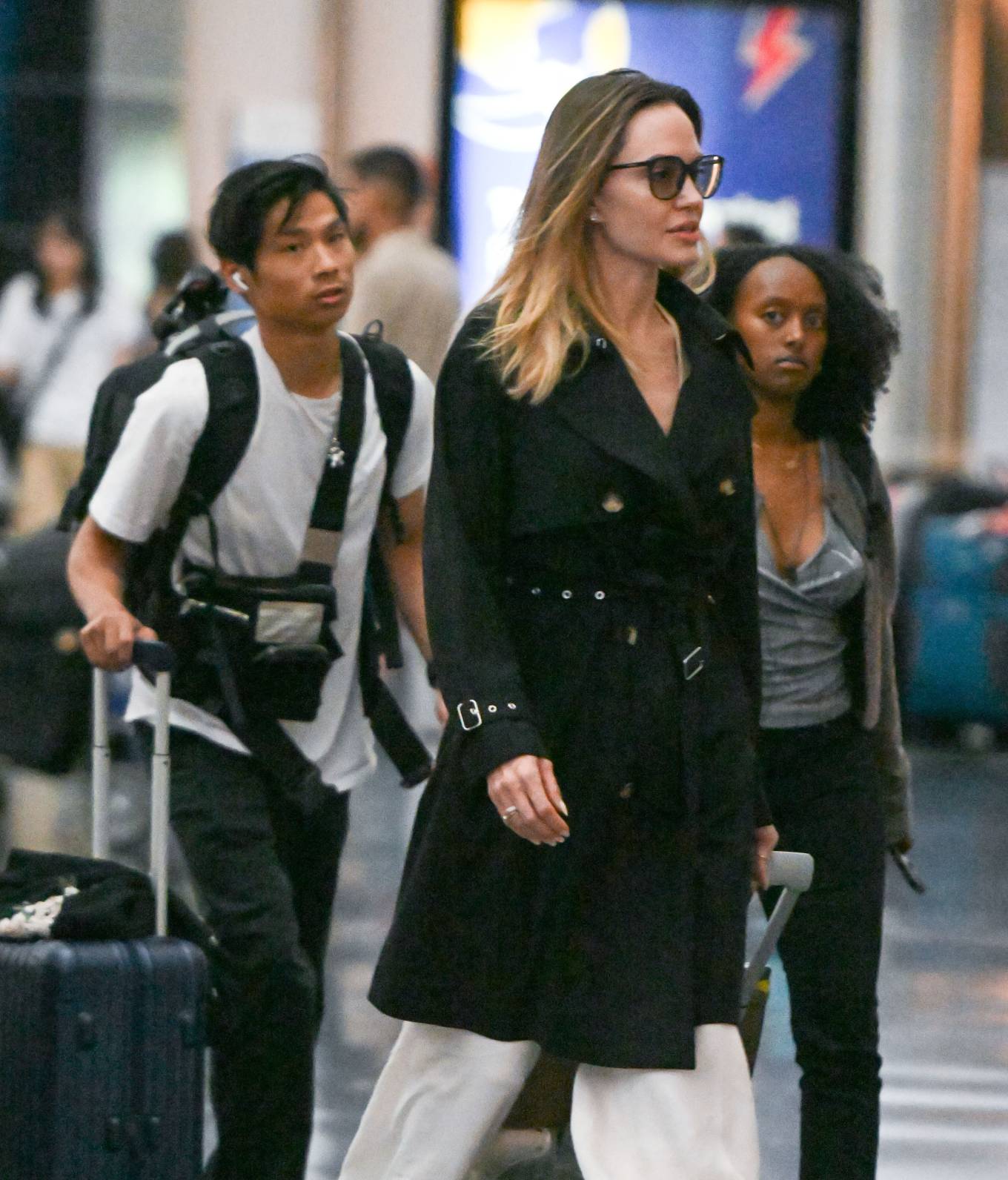 Angelina Jolie 2023 : Angelina Jolie – With her kids Pax and Zahara arriving at JFK Airport in New York-05