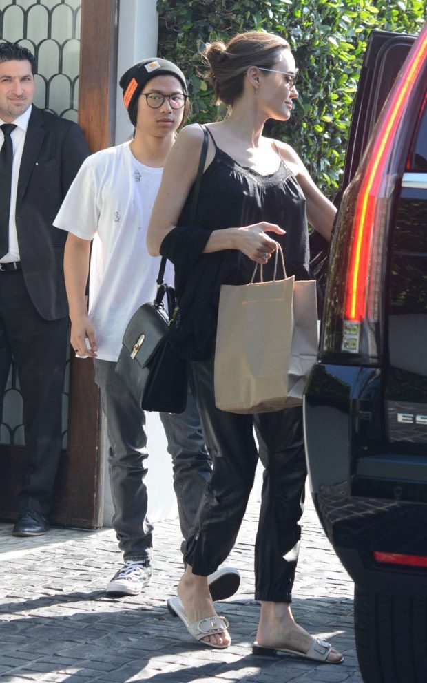 Angelina Jolie with Pax out for lunch at Cecconi's in LA