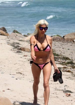 Angelique Frenchy Morgan in Tiny Bikini on the beach in Malibu