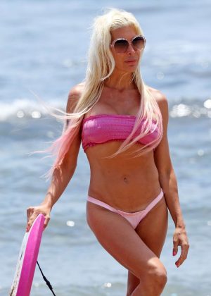 Angelique Morgan in Pink Bikini on Malibu Beach