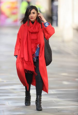 Anita Rani - Out in a red coat after hosting the BBC Radio 4 Women's Hour in London